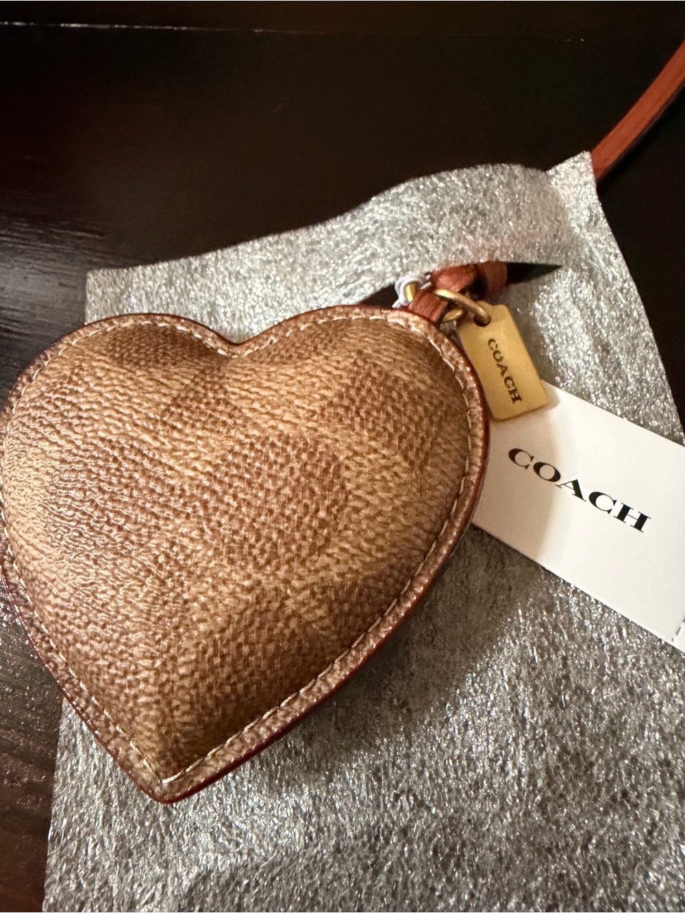 Coach Metallic Bronze Puffy Heart Bag Charm